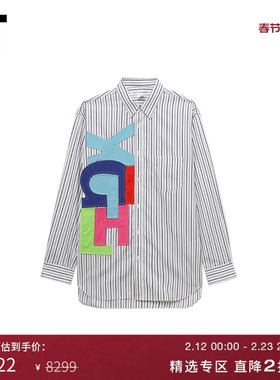 IT CDG COMME des GARCONS SHIRT男装字母布贴缝饰竖条纹长袖衬衫