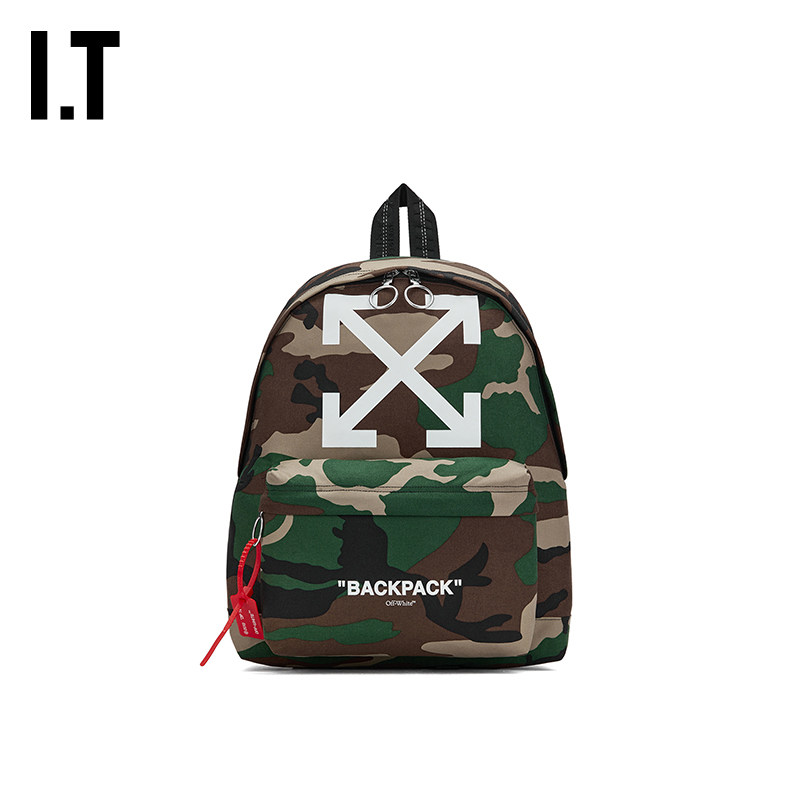 OFF-WHITE&trade;情侣款新款迷彩双肩包个性实用双箭头图案装饰背包