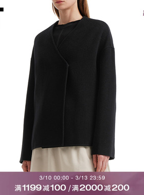 IT LouLou Studio女装无领毛呢夹克新款简洁大方纯色斜襟呢子外套