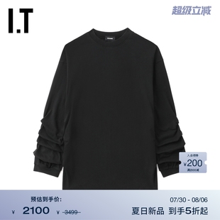 We11Done女装 T恤新款 宽松长袖 纯色上衣775UBK 个性 设计感褶饰袖