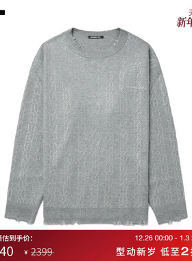 IT GROUNDZERO女装圆领针织衫新款时尚亮眼水钻缀饰磨损薄毛衣