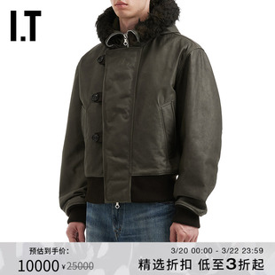 IT OUR LEGACY男装连帽皮夹克新款酷感型男毛领拉链皮外套皮衣