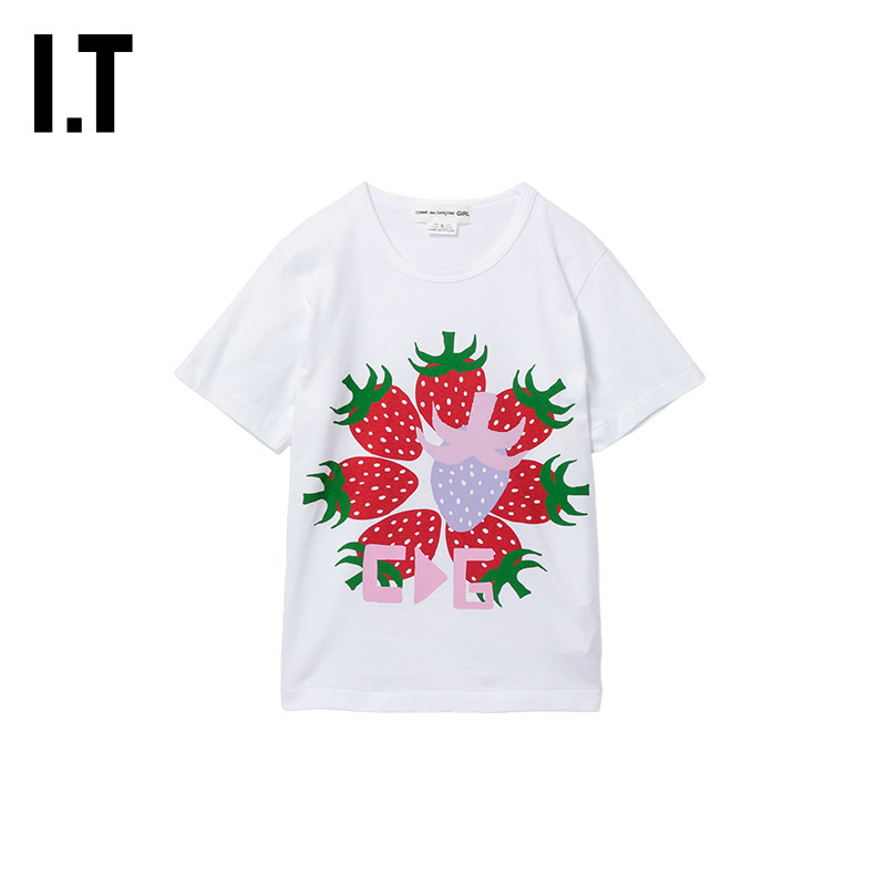 IT CDG COMME des GARCONS GIRL女装草莓印花短袖T恤新款可爱趣味