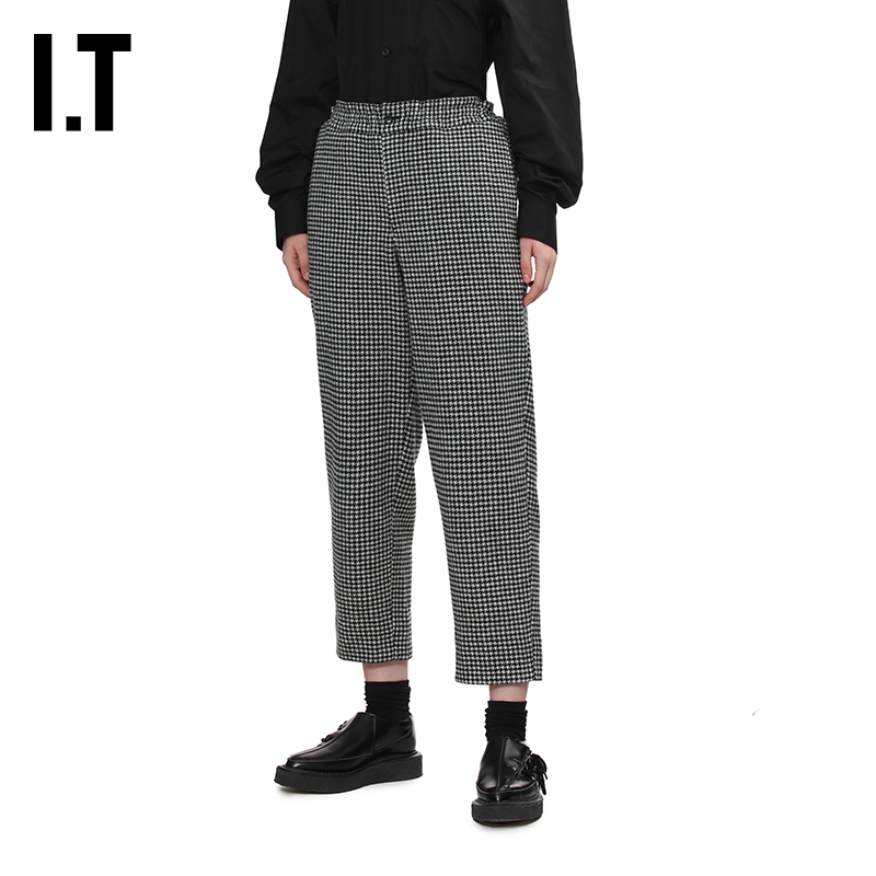 IT千鸟格九分裤锥形裤