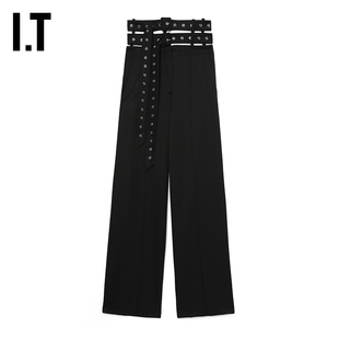 IT ROKH女装阔腿西装裤长裤新品干练气场双绊带裤腰西裤R1CA90XL