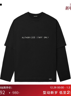 IT GROUNDZERO男装假两件长袖T恤新款随性街头叠层做旧宽松上衣