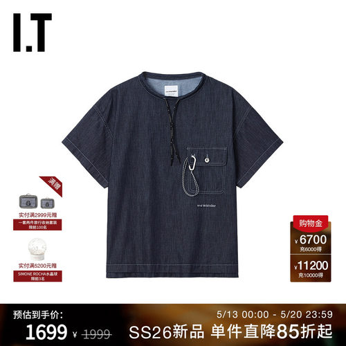 IT and wander男装牛仔短袖T恤新款潮流户外风宽松半袖183101MQ