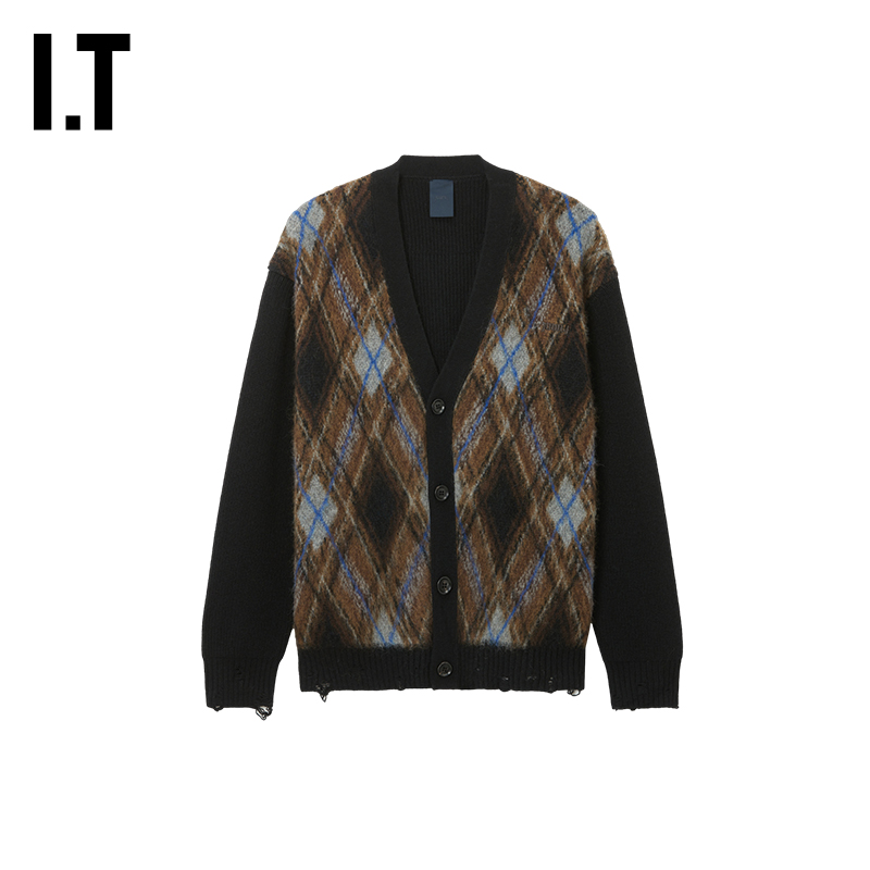 ITJUUN.J菱格纹针织开衫