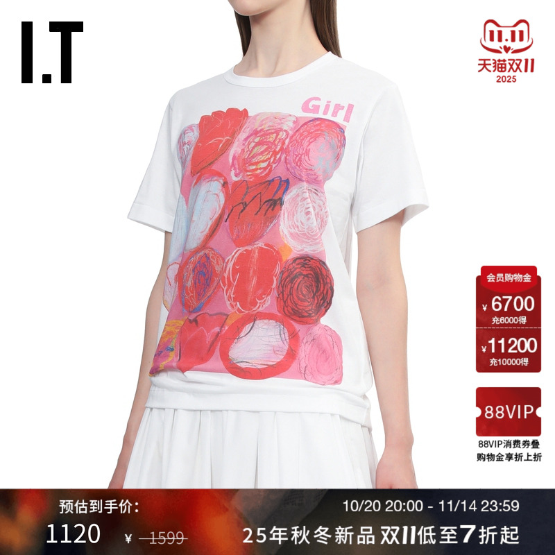 IT手绘图案装饰短袖T恤可爱时尚
