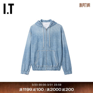 rag 时尚 连帽拉链牛仔夹克新款 率性磨白外套1826XQ bone女装