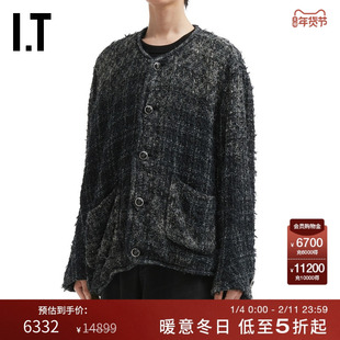 IT doublet男装格纹粗花呢夹克新款时髦随性不规则下摆外套L224MP