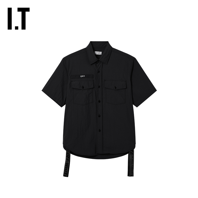 OFF-WHITE™情侣装新款短袖衬衫潮流工装风斜纹图案装饰上衣