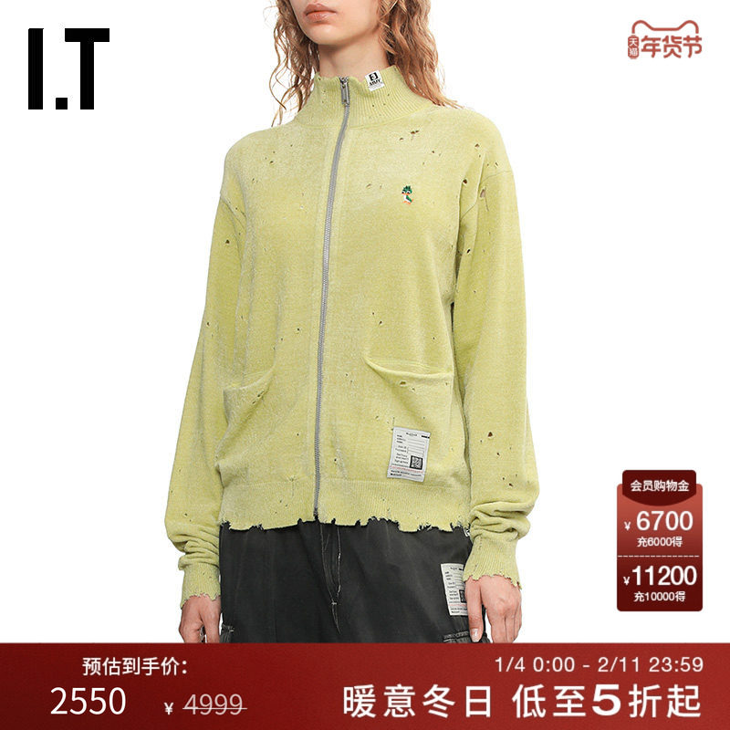IT Mihara Yasuhiro女装拉链针织开衫新款合身立领破洞针织薄外套,女装/女士精品,毛针织衫,淘宝优惠券,粉丝福利购,淘宝优惠卷