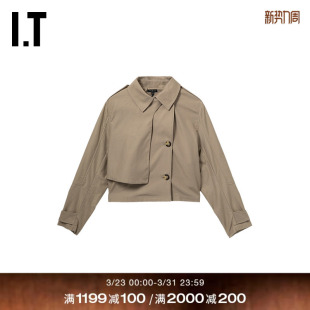 rag 时尚 翻领夹克新款 气质叠层外套短风衣RAB126XQ bone女装