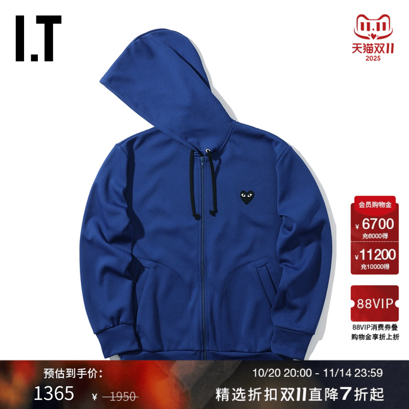 comme连帽拉链黑色爱心卫衣