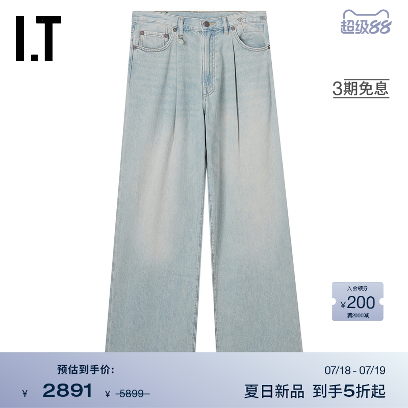 ITR13水洗磨白阔腿牛仔裤