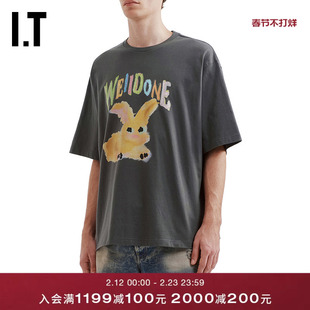 IT We11Done男装宽松短袖T恤新款潮流趣味卡通兔子印花半袖770UCH