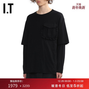 T恤新款 假两件长袖 Rocha男装 宽松纯色圆领上衣537553MP Simone