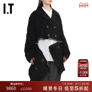 IT CDG COMME des GARCONS HOMME BLACK情侣款双排扣宽松大衣外套