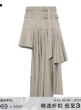 IT ROKH女装不规则半身裙新品摩登时髦百褶裙褶裥长裙2CA180XL