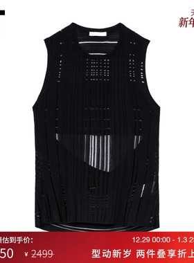 IT HELMUT LANG女装条纹微透背心新款挖剪露背无袖上衣4H0704XN