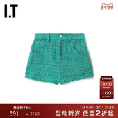 潮流毛边设计合身格纹热裤 30ESTAXK 新品 时尚 IRO女装 花呢短裤