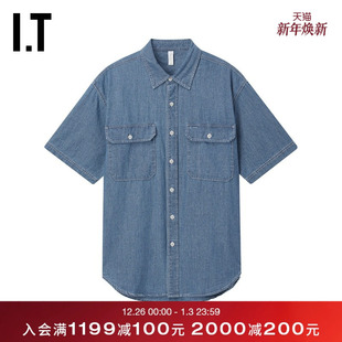 WITTH 新款 LOVE男装 牛仔衬衫 活力型男翻领排扣上衣8502XUO 短袖