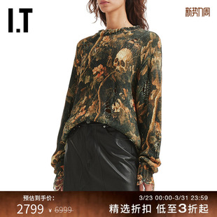 新款 破坏感破洞针织衫 时髦复古满幅花卉图案宽松毛衣 R13女装