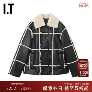 IT STAND STUDIO女装仿皮毛一体夹克新款时髦质感毛绒拼接外套