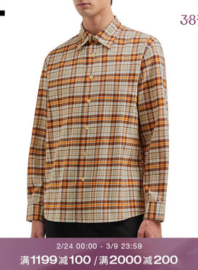 IT SUNFLOWER男装长袖格纹衬衫新款休闲复古翻领格子上衣1284OFMQ