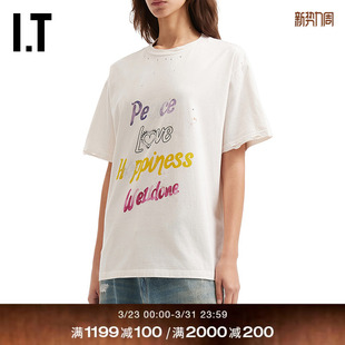 We11Done女装 做旧破洞半袖 宽松短袖 复古时尚 705UWHXQ T恤新款