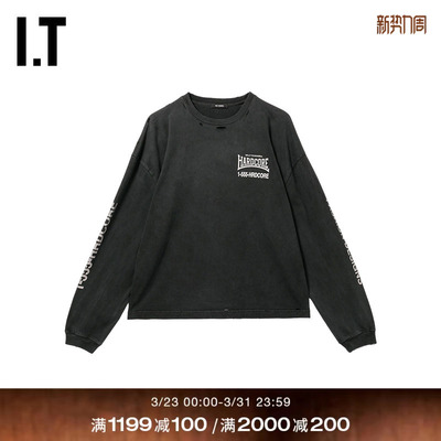 IT WILLY CHAVARRIA男装破洞长袖T恤新款酷感街潮圆领上衣186001M