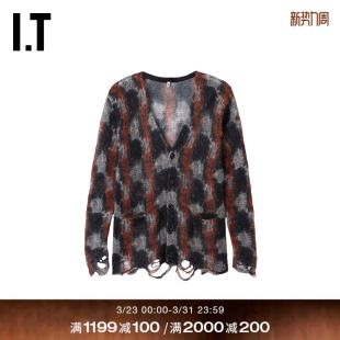 新款 破坏感V领针织开衫 时髦街头微透晕色针织薄外套 R13女装