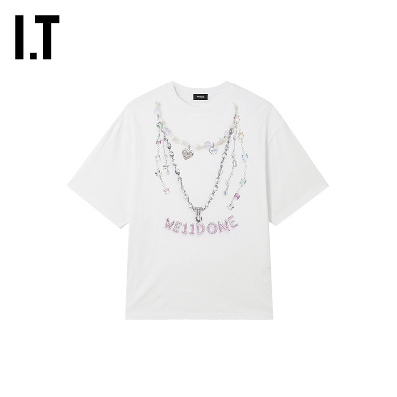IT We11Done女装中长款短袖T恤新款项链印花半袖长上衣773TWHXQ