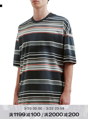 IT JUUN.J男装宽松条纹短袖T恤新款清爽休闲廓形落肩半袖442P03MQ