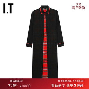 连衣裙新款 式 衬衫 复古气质格纹叠层拼接长裙13811X LIMI’S女装