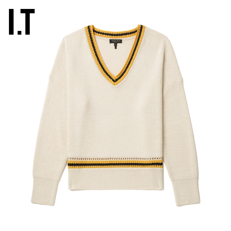 ITrag&bone拼色V领针织衫