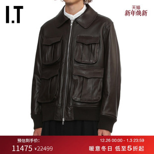 翻领皮衣皮夹克新款 Rocha男装 帅气复古多口袋拉链外套 Simone