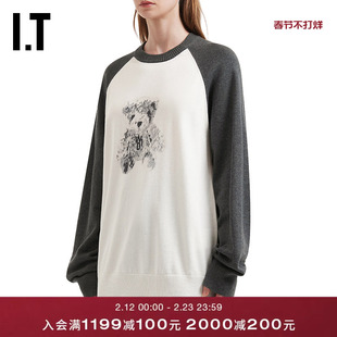 IT We11Done女装插肩袖针织衫新款随性街头拼色针织上衣658UCHXQ