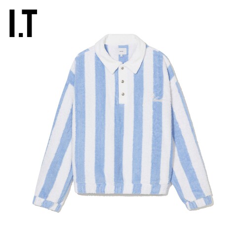 ITRHUDE条纹毛绒polo衫