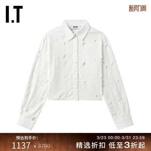 新款 衬衫 合身长袖 时髦气质镂空刺绣翻领上衣E16277AO MSGM女装