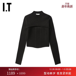 新款 针织衫 两件式 欧美辣妹含背心小高领露脐上衣004XL LVIR女装