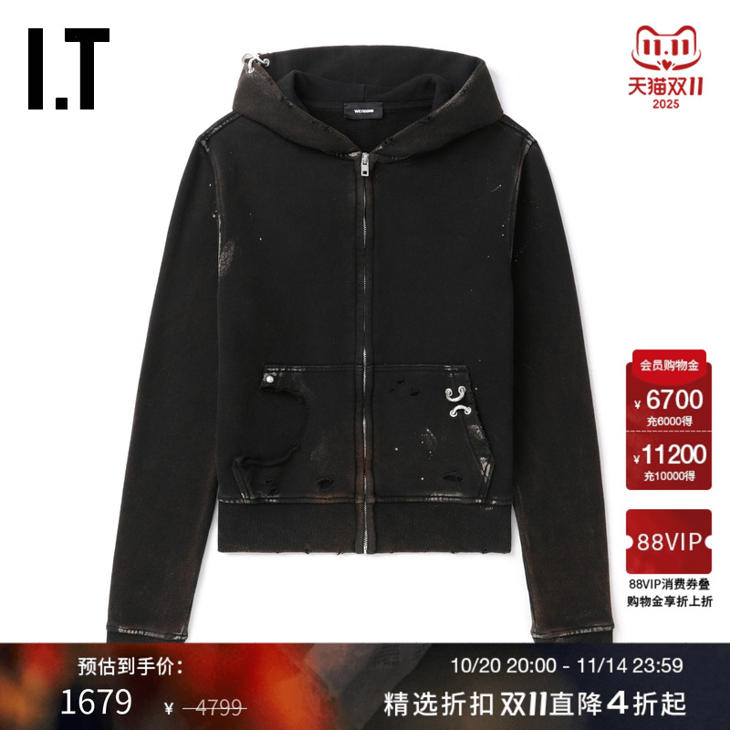 ITWe11Done做旧拉链连帽卫衣