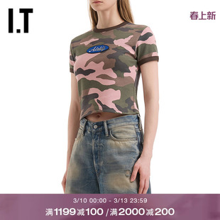 IT Andersson Bell女装合身短袖T恤新款时尚甜酷迷彩短上衣1512WM