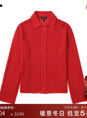 IT rag & bone女装宽松翻领针织开衫新款复古随性镂空编织薄外套