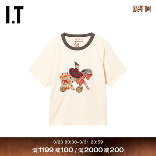 samuel 复古文艺图案绣线半袖 zelig男装 T恤新款 CLG11J 圆领短袖