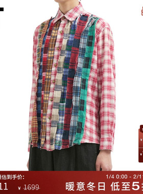 IT NEEDLES男装格纹衬衫新款复古日潮彩色裁布拼接格子上衣3925MP