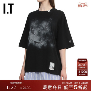 IT Mihara Yasuhiro女装宽松短袖T恤新款随性复古做旧印花半袖
