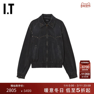 IT We11Done女装翻领拉链休闲夹克新款复古时髦水洗外套054UGYXP