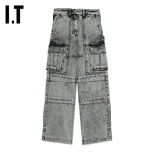 JUUN.J女装 甜酷街头感水洗磨白直筒裤 工装 新款 821W04X 牛仔长裤